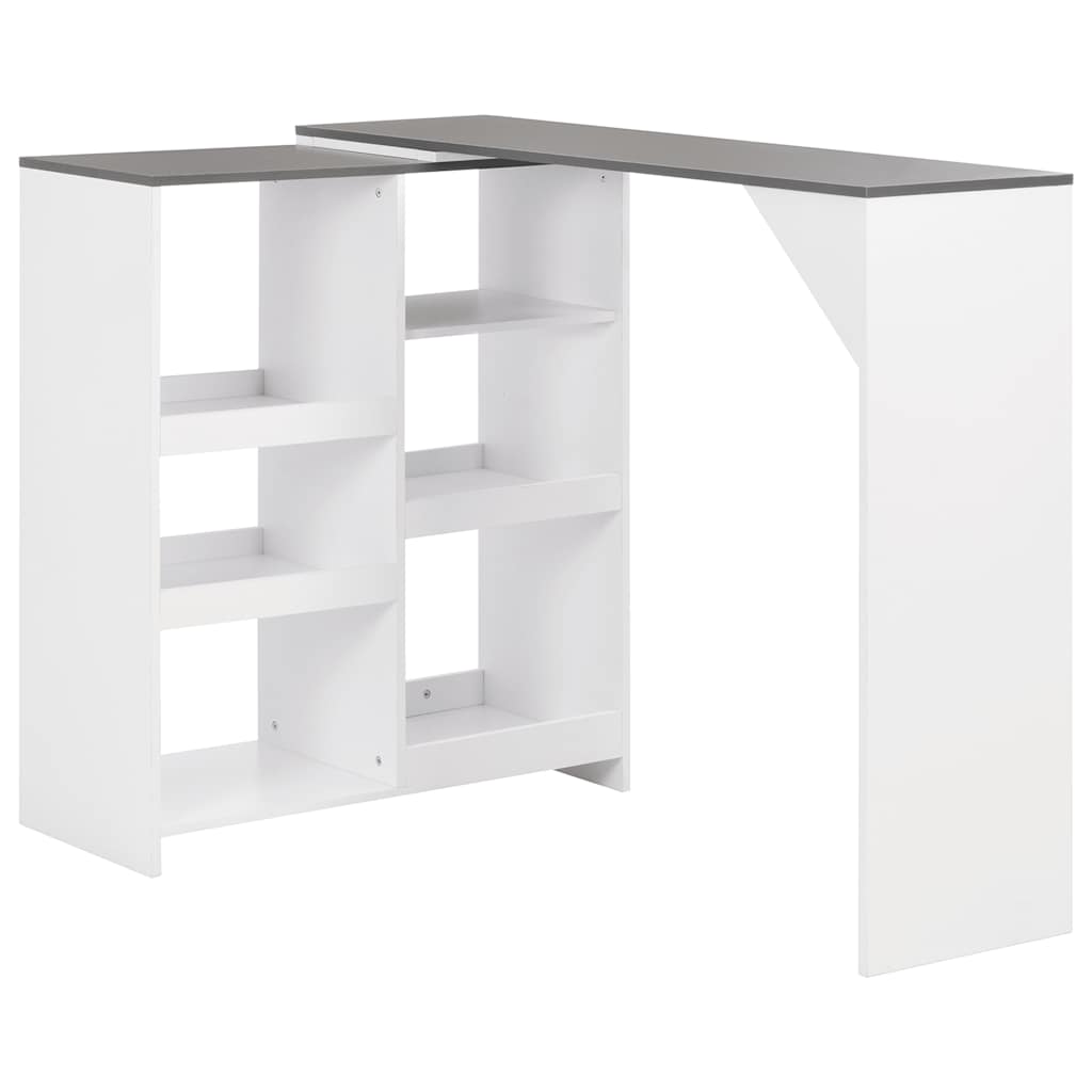 vidaXL Mesa de bar con estantería móvil blanca 138x39x110 cm