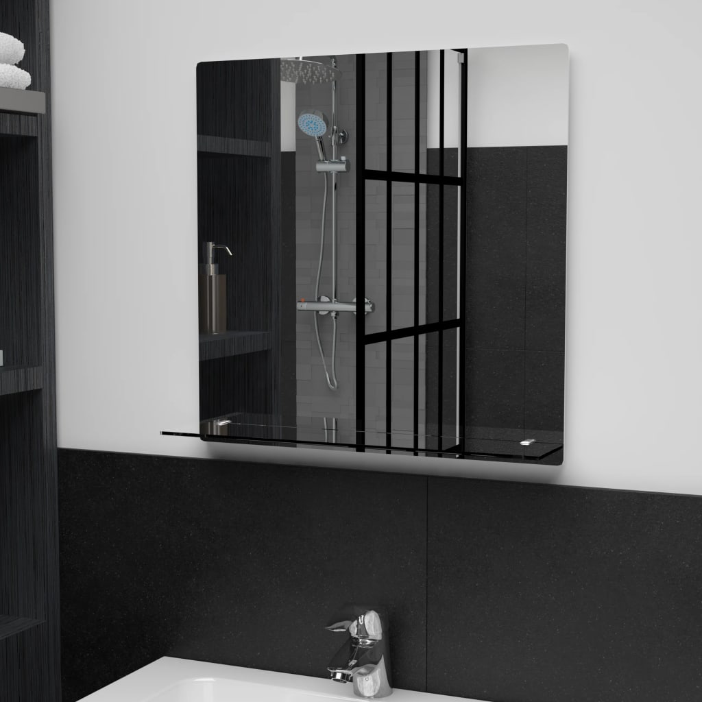 vidaXL Espejo de pared con estante de vidrio templado 50x50 cm