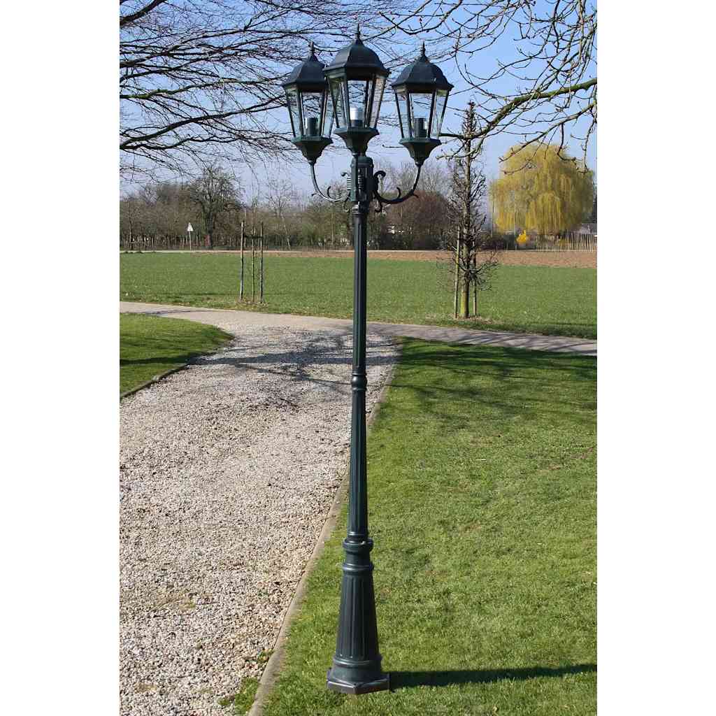 vidaXL Farola de jardín 3 brazos 230 cm verde oscuro/negro aluminio