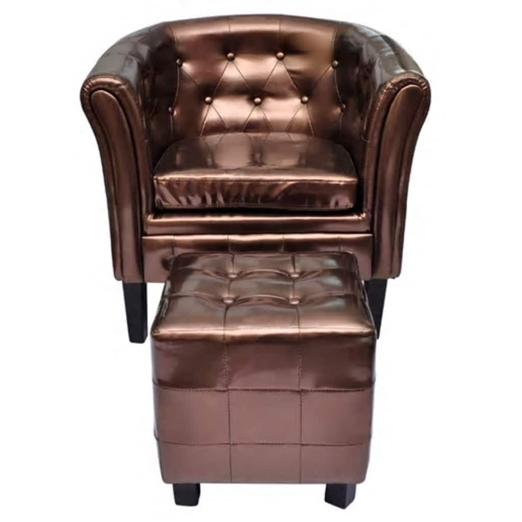 vidaXL Sillón con diseño de cubo y reposapiés cuero sintético marrón