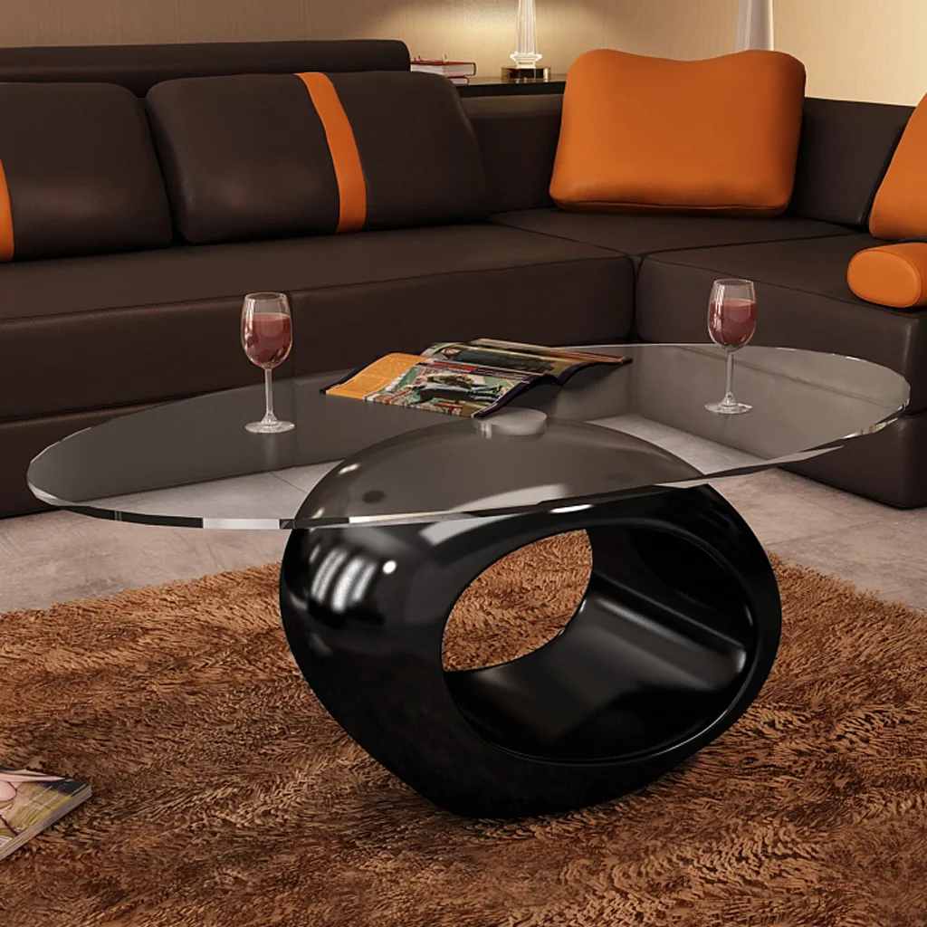 vidaXL Mesa de centro superficie ovalada de vidrio negro brillante