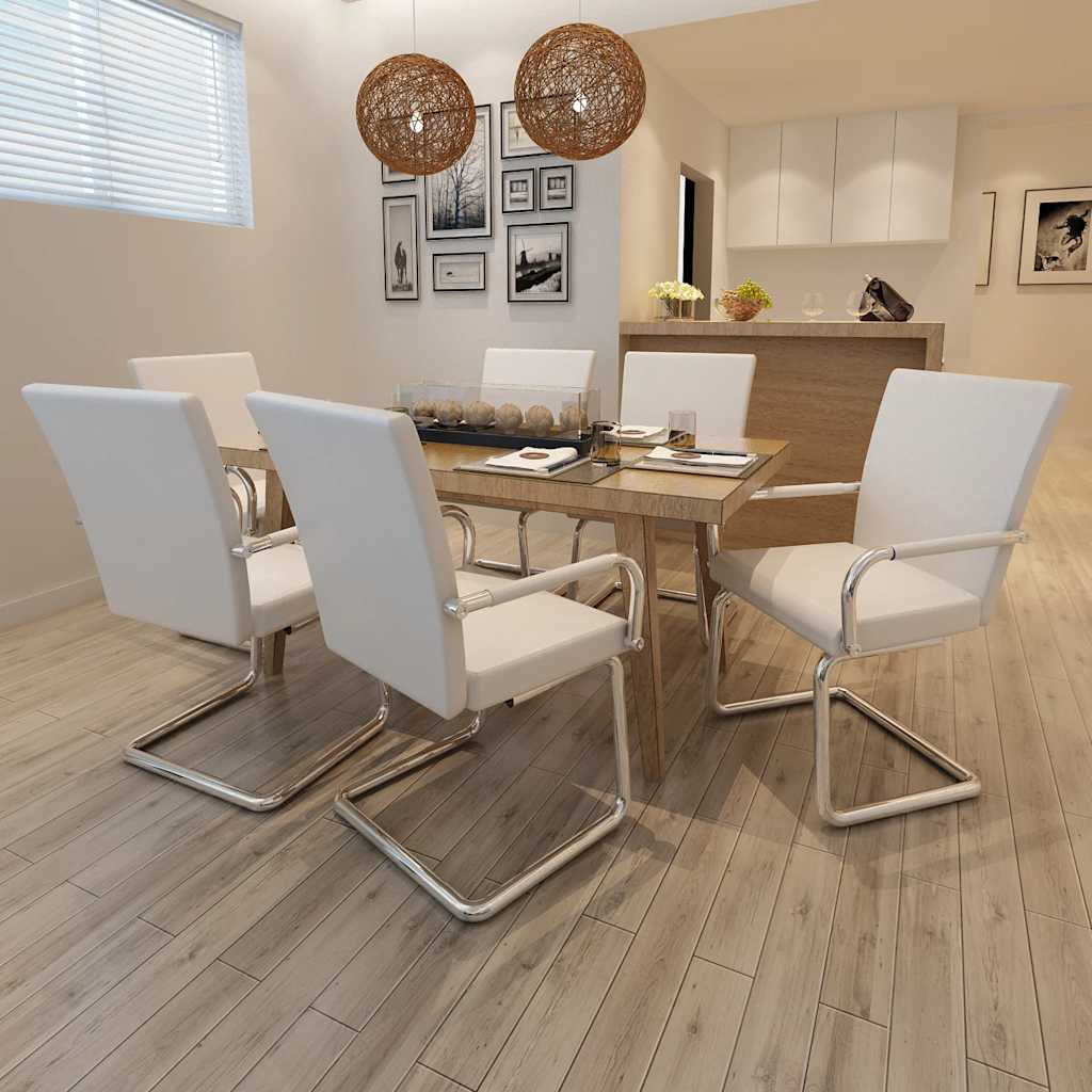 vidaXL Sillas de comedor voladizas 6 unidades de tela blanca