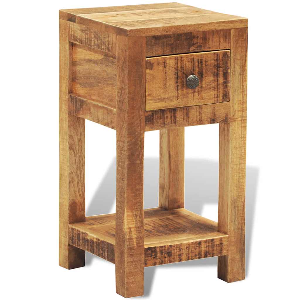 vidaXL Mesita de noche con 1 cajón de macera maciza de mango