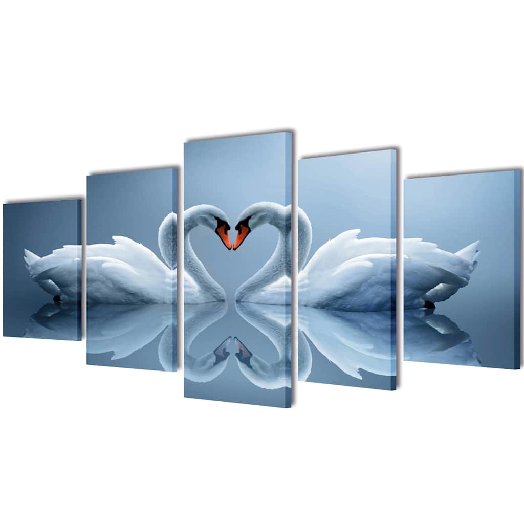 vidaXL Set decorativo de lienzos para la pared modelo cisnes, 200 x 100 cm