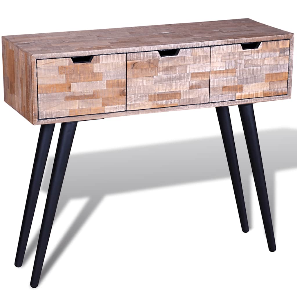 vidaXL Mesa consola con 3 cajones de madera de teca reciclada