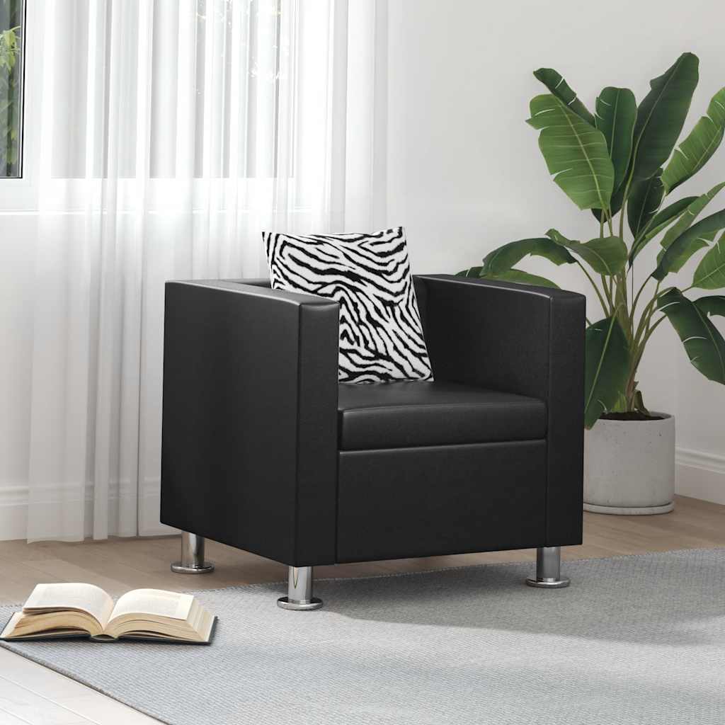 vidaXL Sillón de cuero sintético negro
