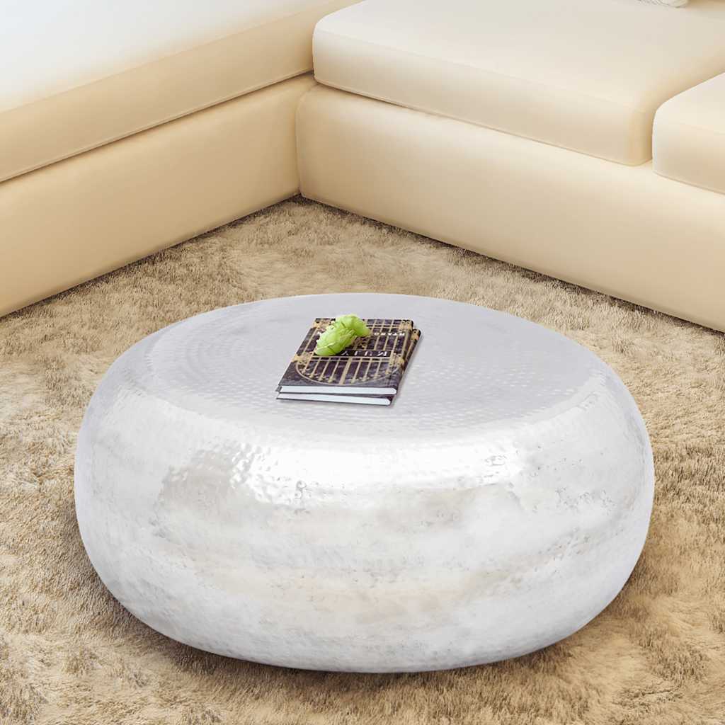 vidaXL Mesa de centro redonda de aluminio martillado plateada