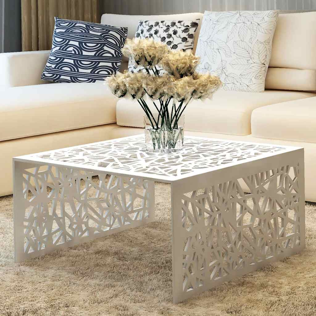 vidaXL Mesa de centro con diseño geométrico calado aluminio plateado