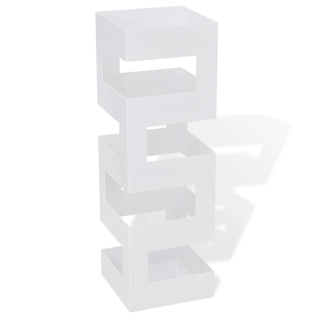 vidaXL Paragüero cuadrado soporte de bastones acero blanco 48,5 cm