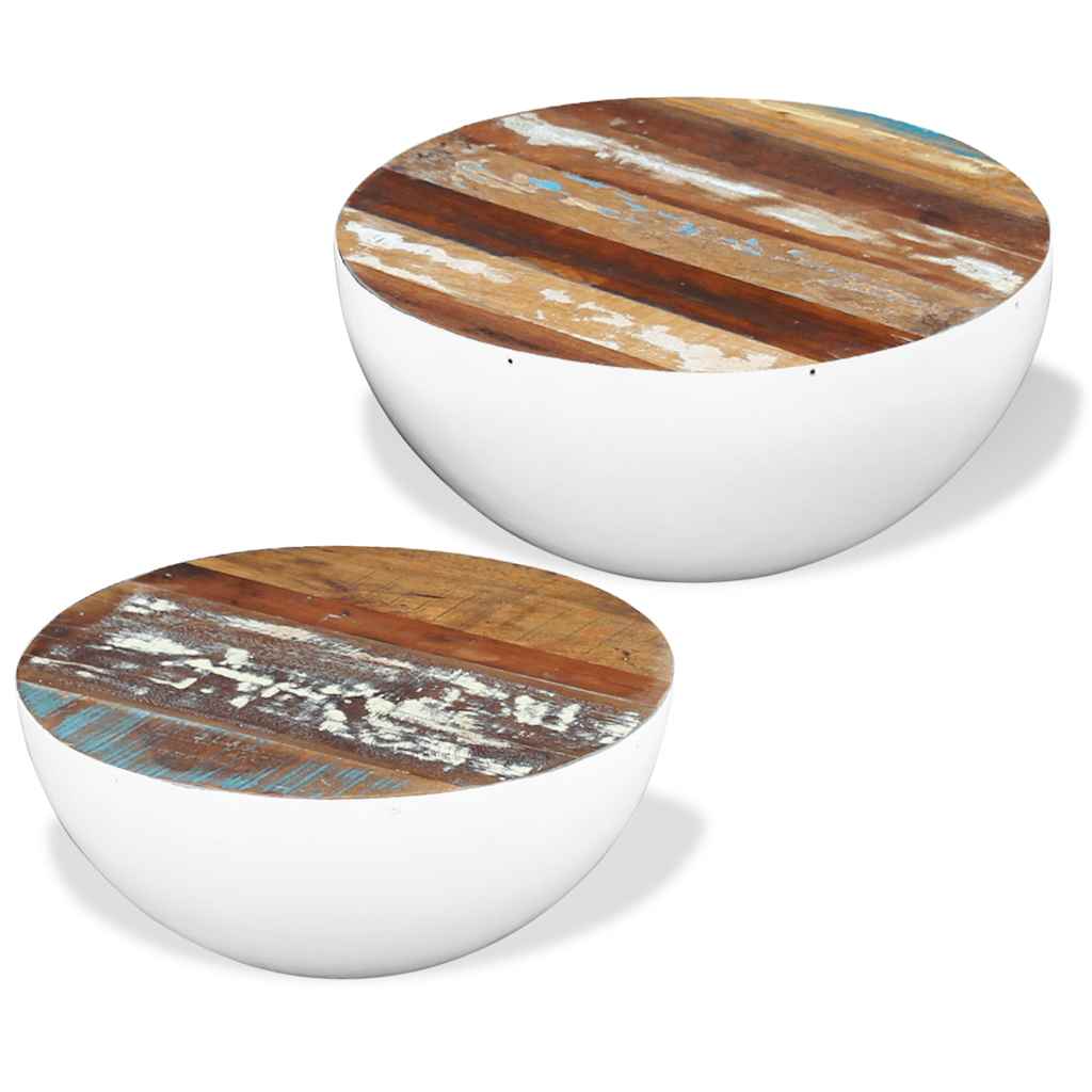 vidaXL Set mesa de centro forma cuenco 2 uds madera maciza reciclada