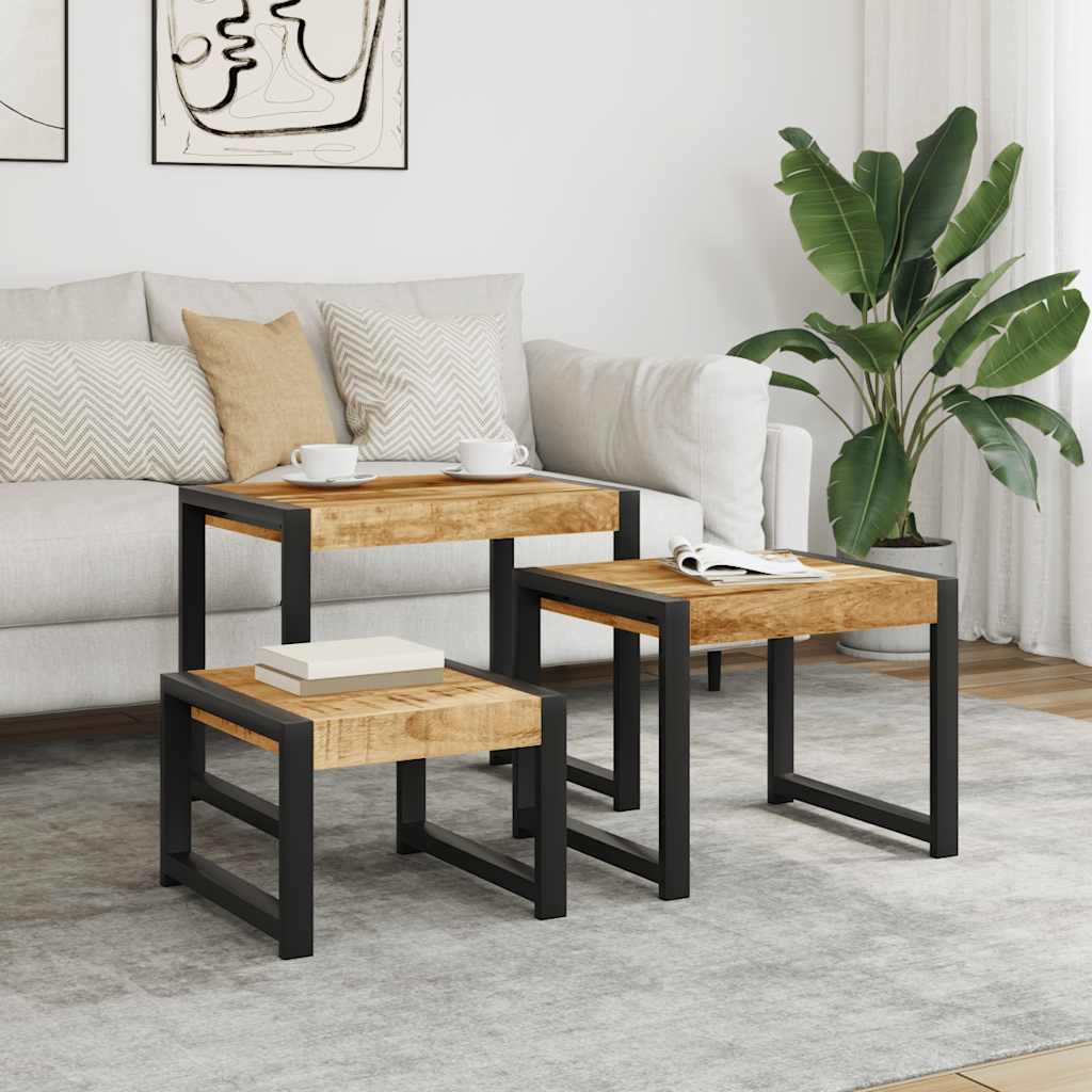 vidaXL Mesas apilables 3 unidades madera maciza de mango