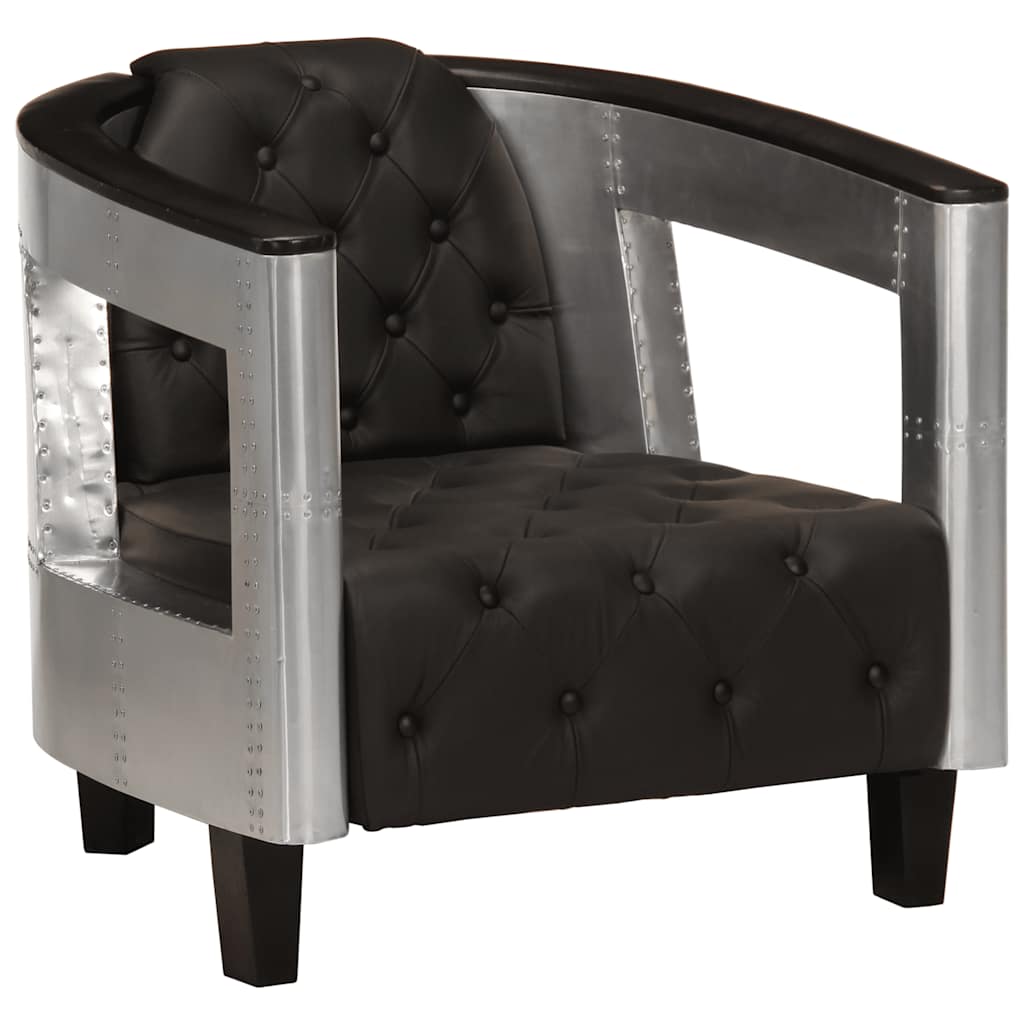 vidaXL Sillón de aviador de cuero auténtico negro