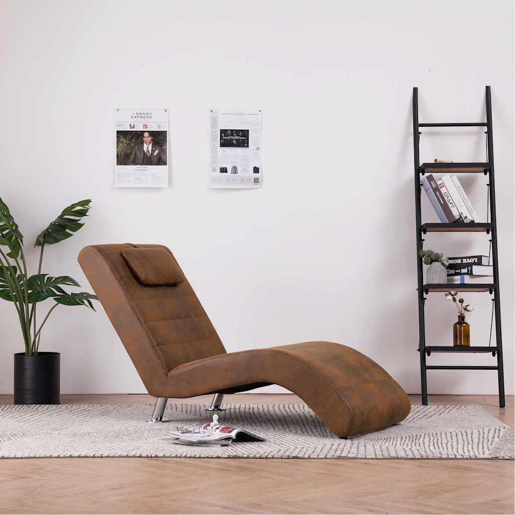 vidaXL Diván con almohada de piel de ante artificial marrón