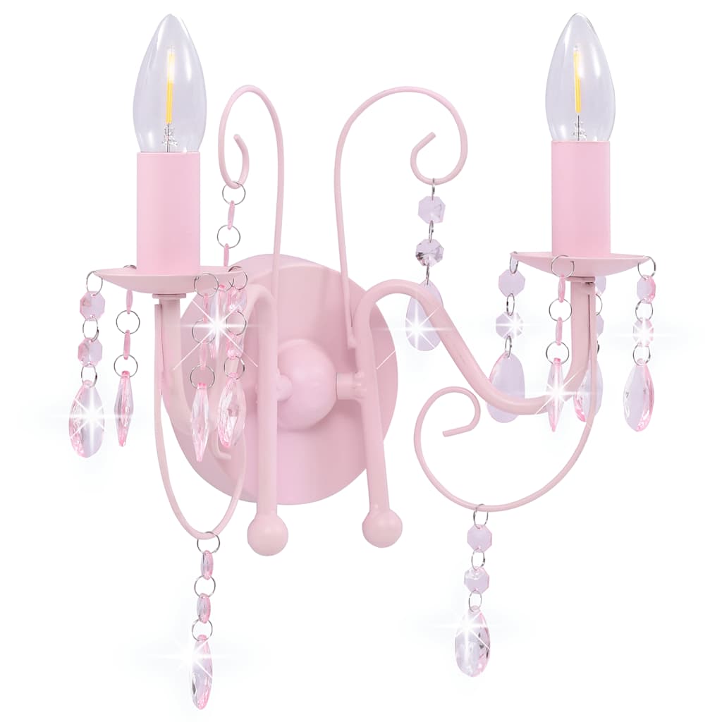 vidaXL Lámpara de pared con cuentas rosa con 2 bombillas E14