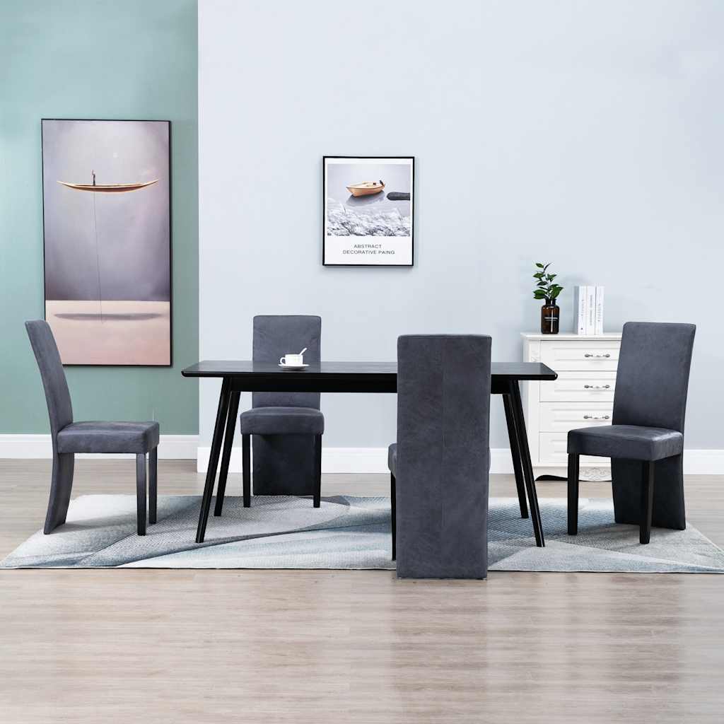 vidaXL Sillas de comedor 4 unidades piel de ante artificial gris