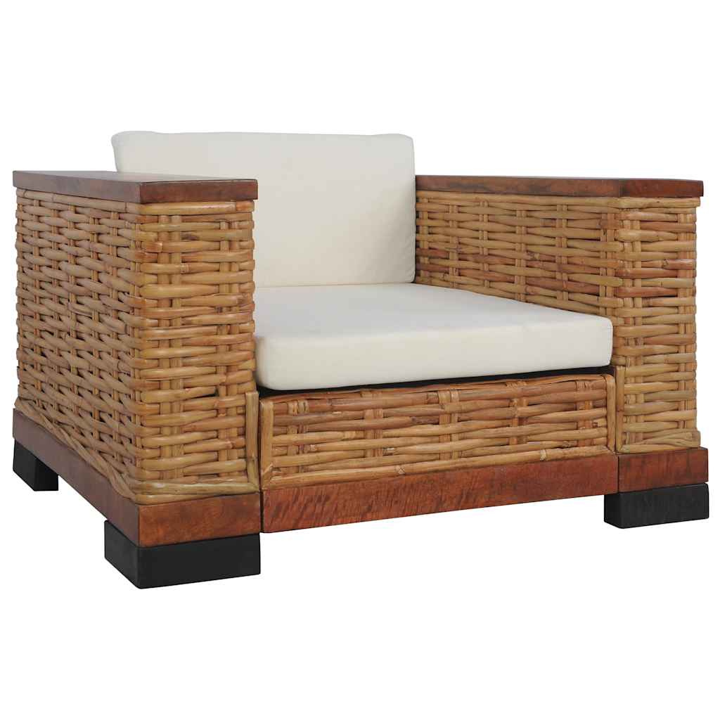 vidaXL Sillón con cojines ratán natural marrón