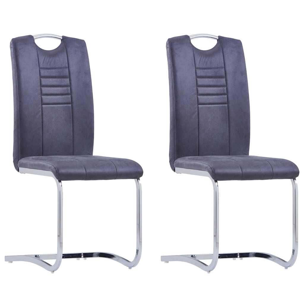 vidaXL Sillas de comedor voladizas 2 uds piel de ante artificial gris