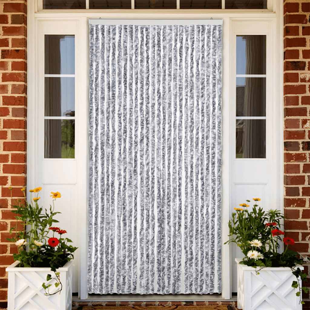 vidaXL Cortina mosquitera de chenilla blanca y gris 100x220 cm