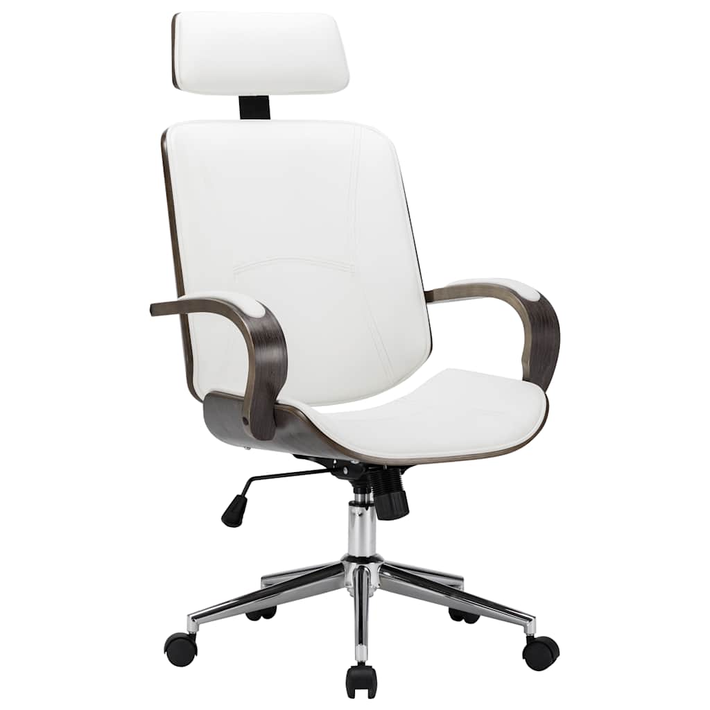 vidaXL Silla oficina con reposacabezas cuero sintético madera blanco
