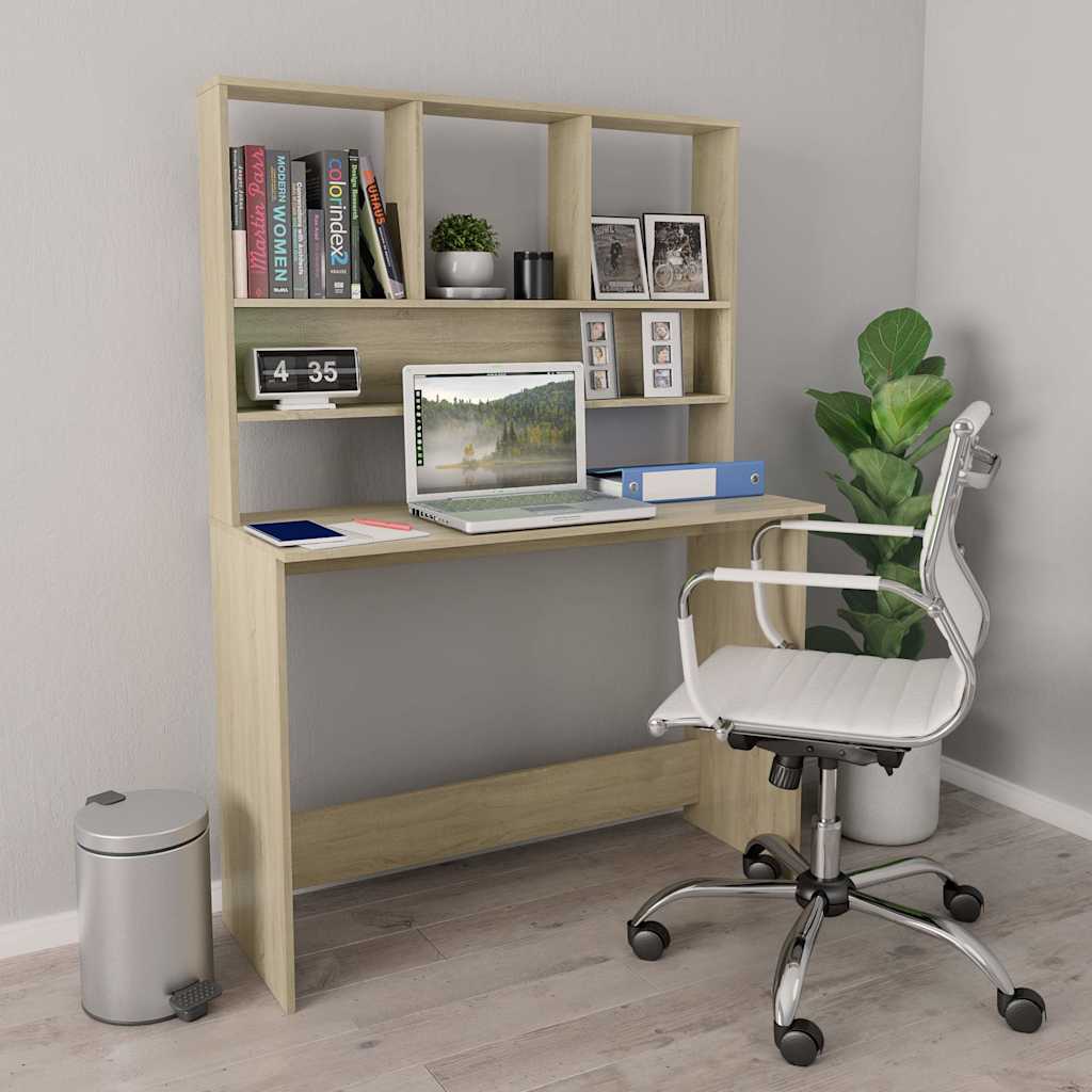 vidaXL Escritorio con estantes contrachapada color roble 110x45x157 cm