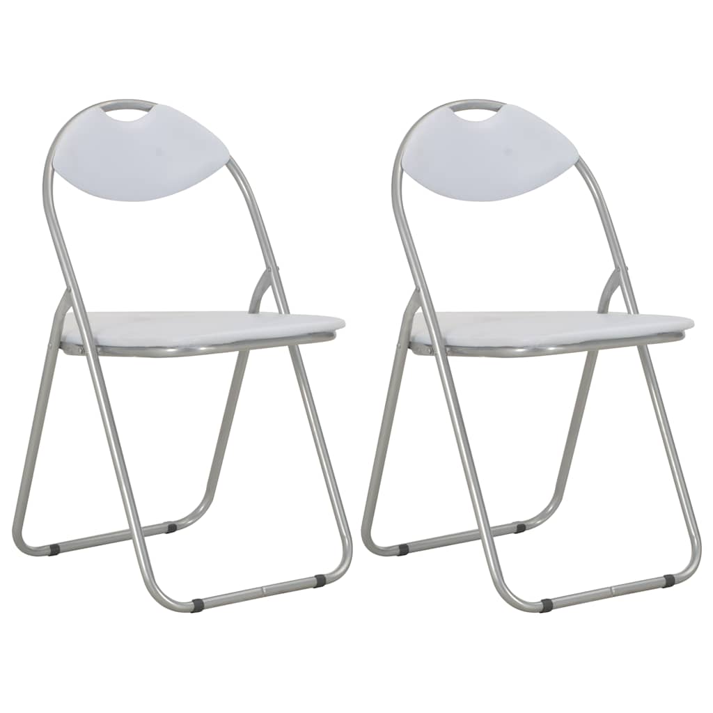 vidaXL Sillas plegables, 2 unidades, piel sintética blanca