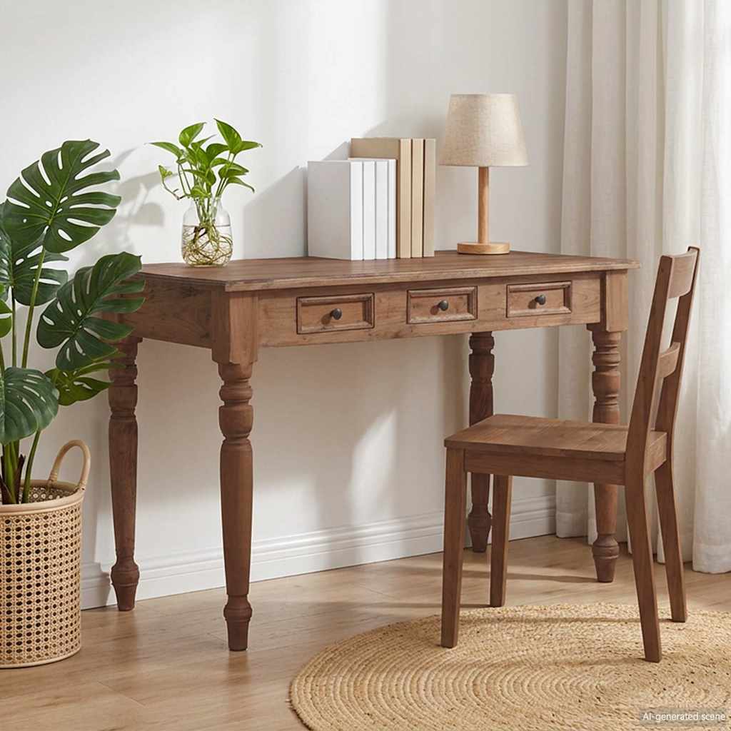 vidaXL Escritorio con cajones madera maciza de caoba 117x57x75 cm