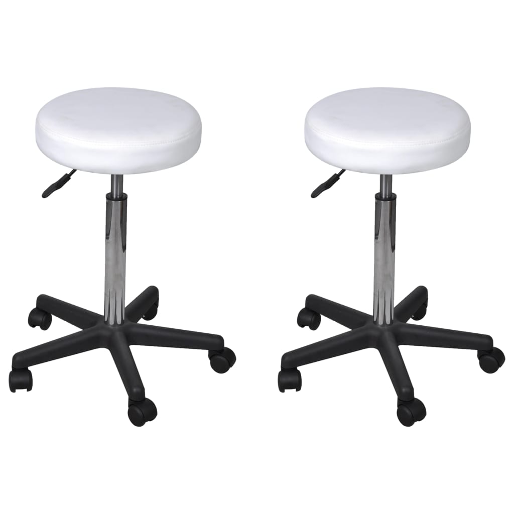 vidaXL Taburetes de oficina 2 uds cuero sintético blanco
