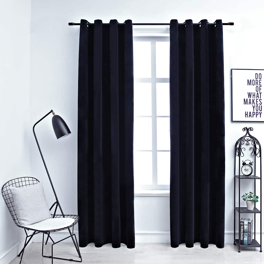 vidaXL Cortinas opacas con anillas 2 uds terciopelo negro 140x245 cm