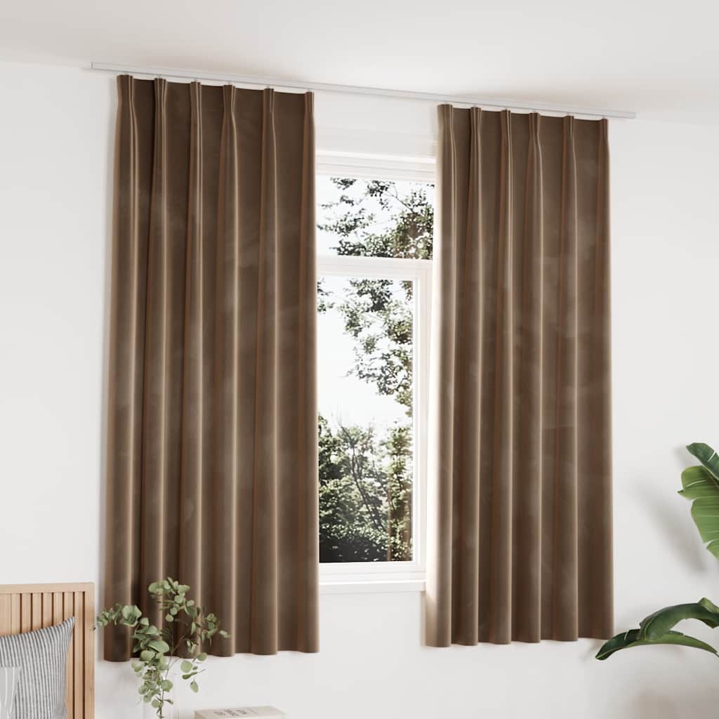 vidaXL Cortinas opacas con ganchos 2 pzas terciopelo beige 140x175 cm