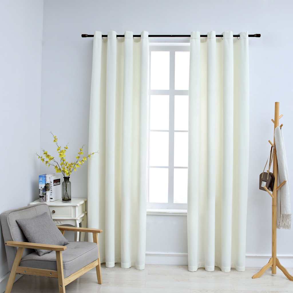 vidaXL Cortinas opacas con anillas 2 pzas terciopelo crema 140x245 cm