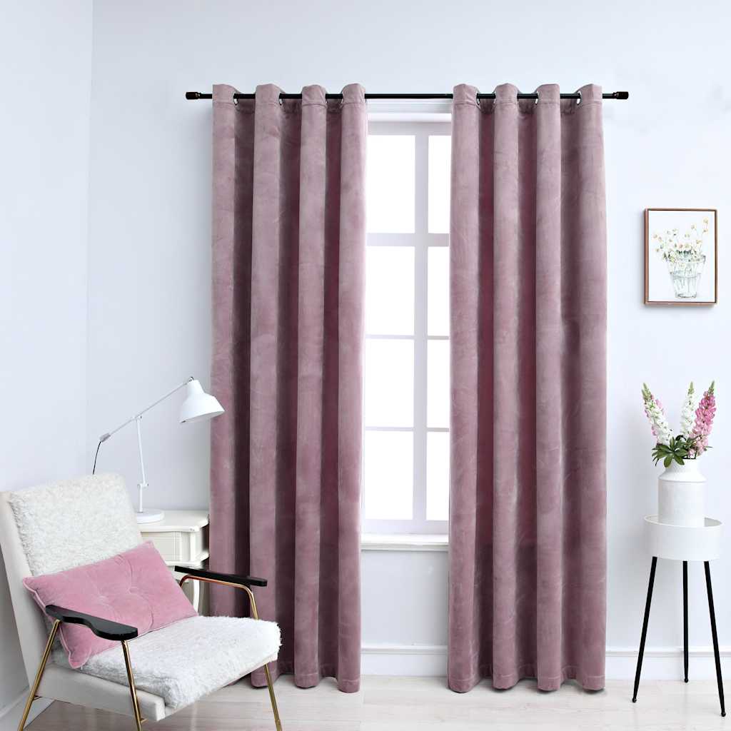 vidaXL Cortinas opacas anillas 2 uds terciopelo rosa viejo 140x225 cm