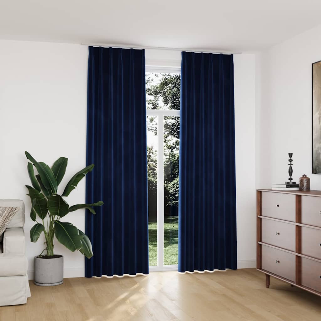 vidaXL Cortinas opacas ganchos 2 pzas terciopelo azul oscuro 140x245cm
