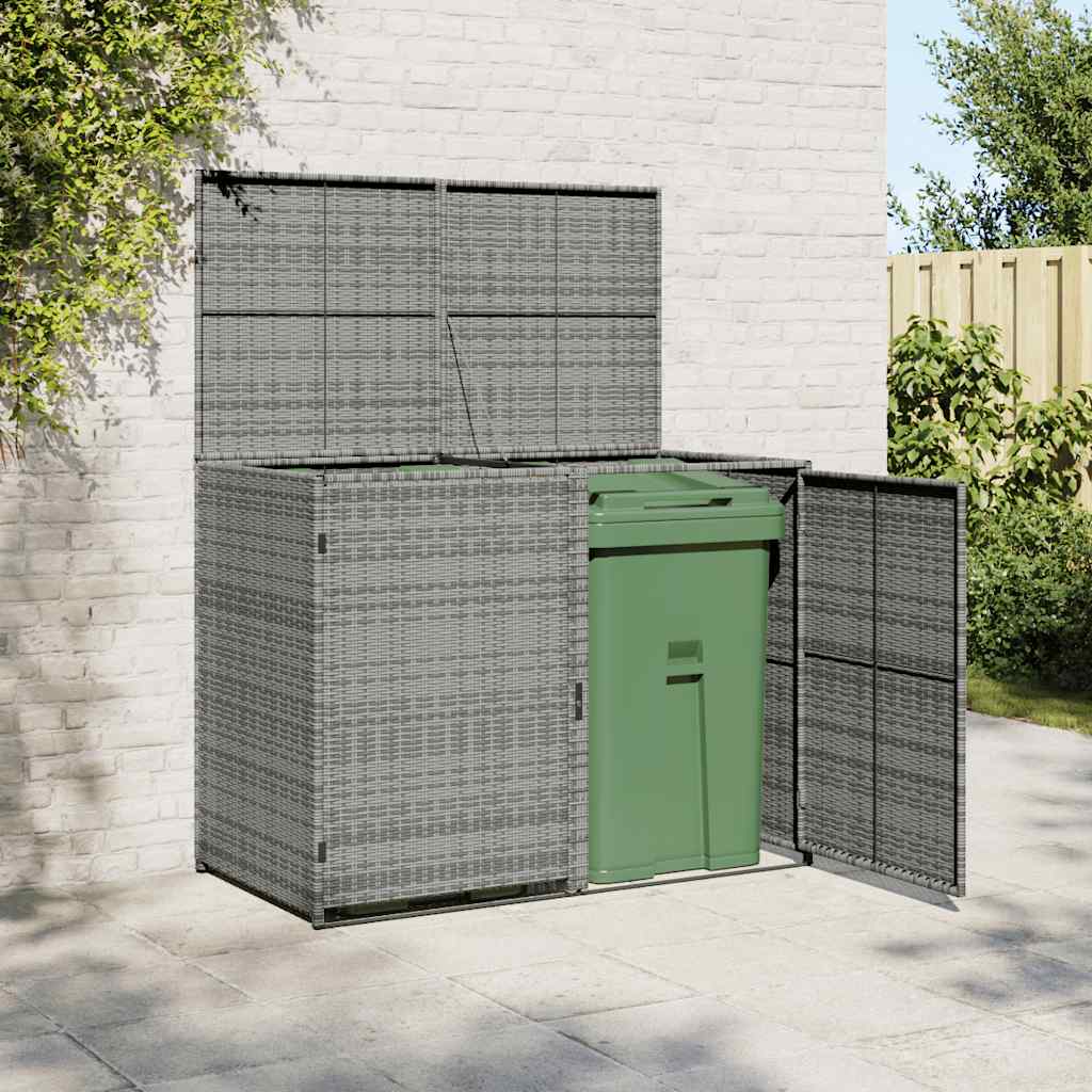 vidaXL Cobertizo doble para contenedor ratán PE gris 148x77x111 cm