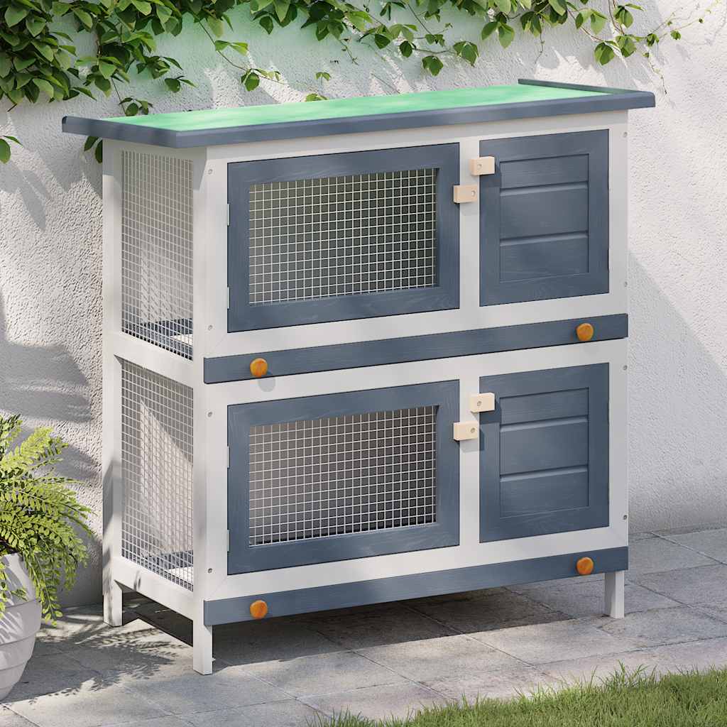 vidaXL Jaula conejera con 4 puertas madera gris