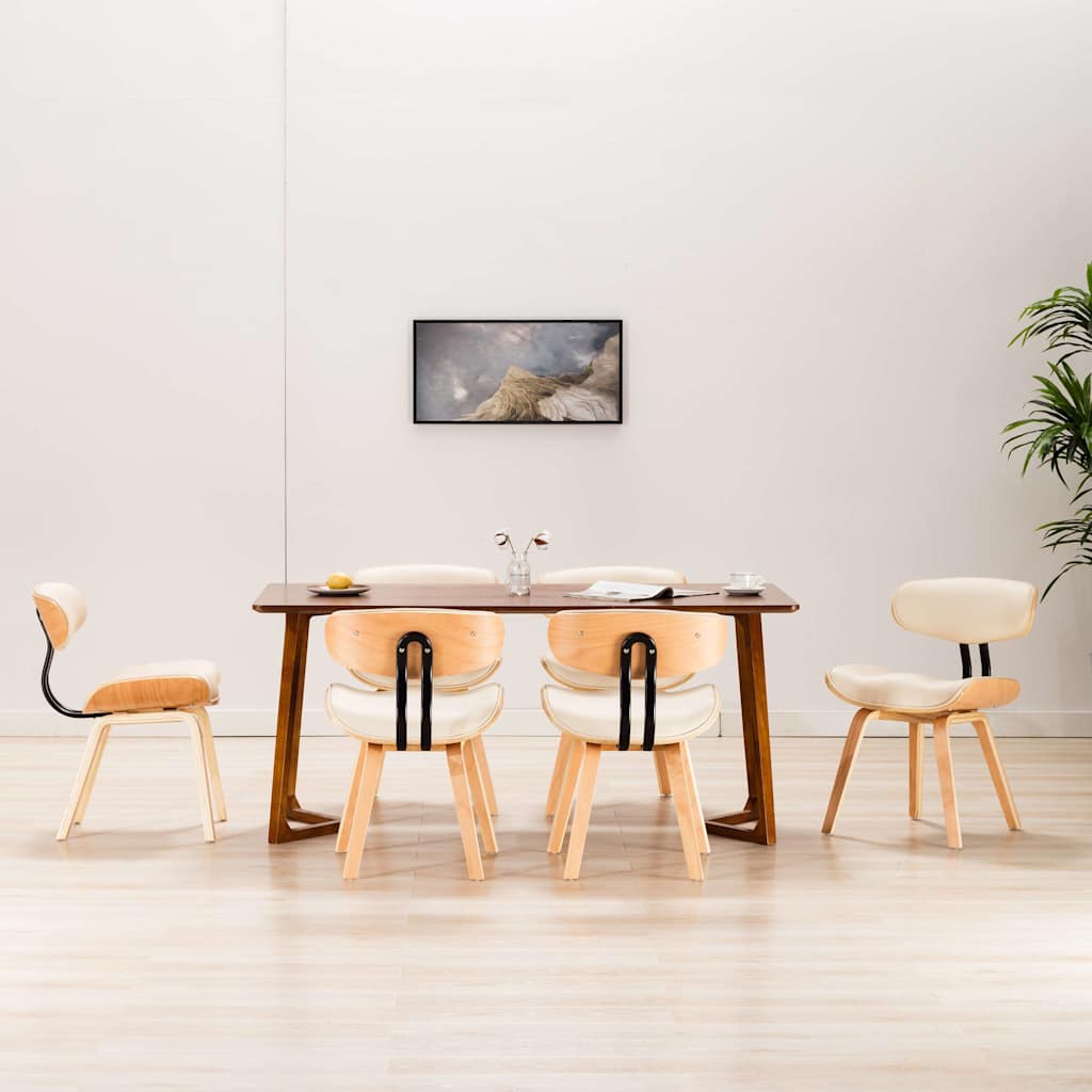 vidaXL Sillas de comedor 6 uds madera curvada y cuero sintético crema
