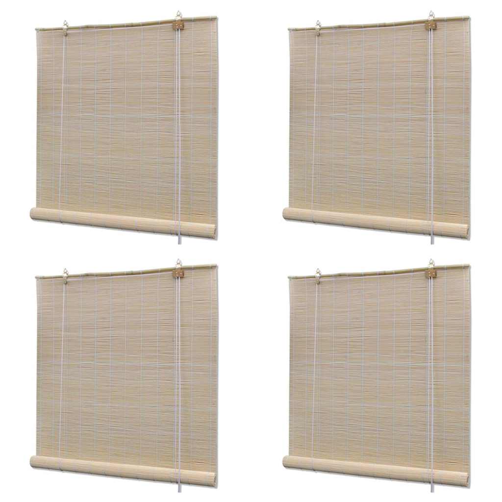 vidaXL Estor enrollable de bambú natural 4 unidades 120x160 cm