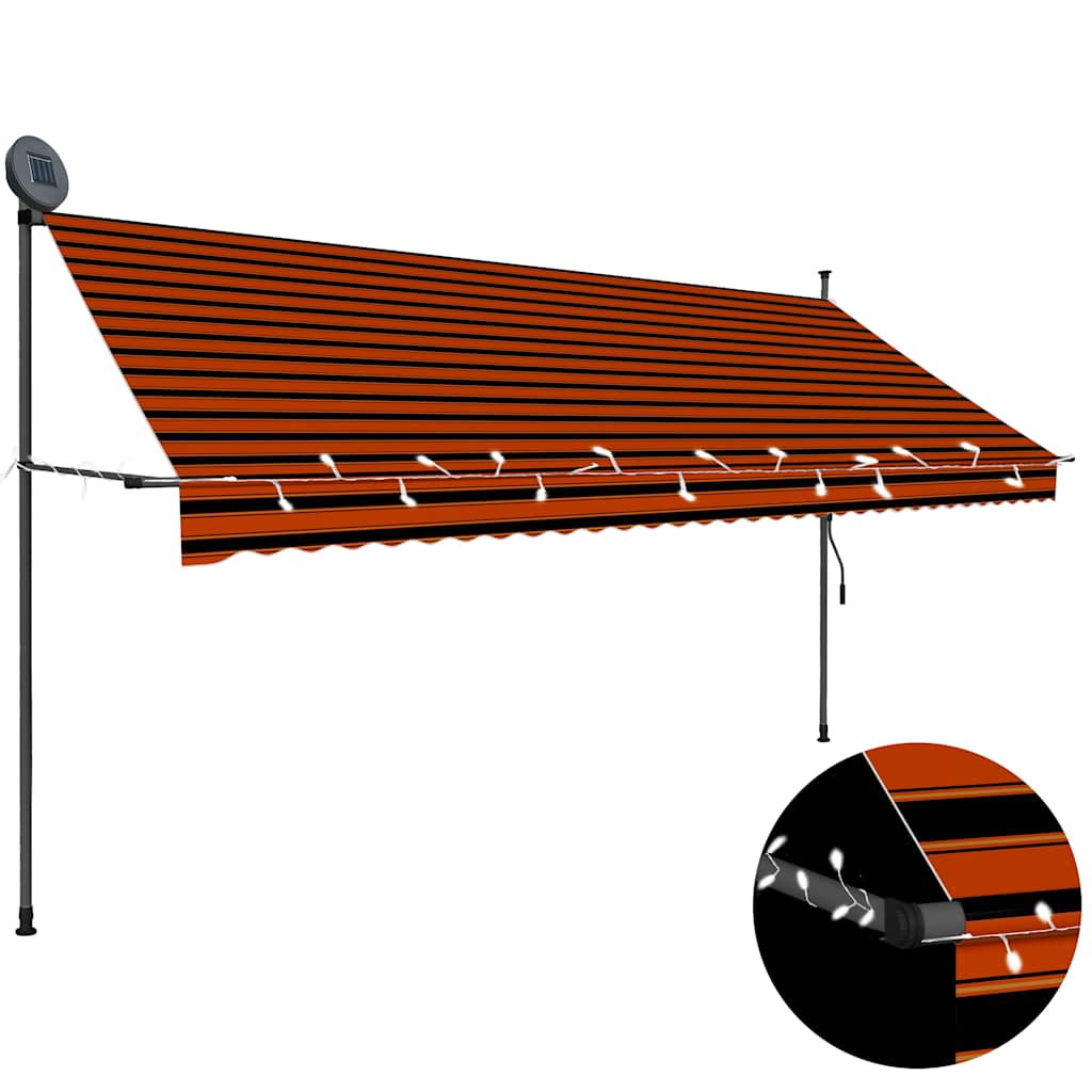 vidaXL Toldo manual retráctil con LED naranja y marrón 350 cm