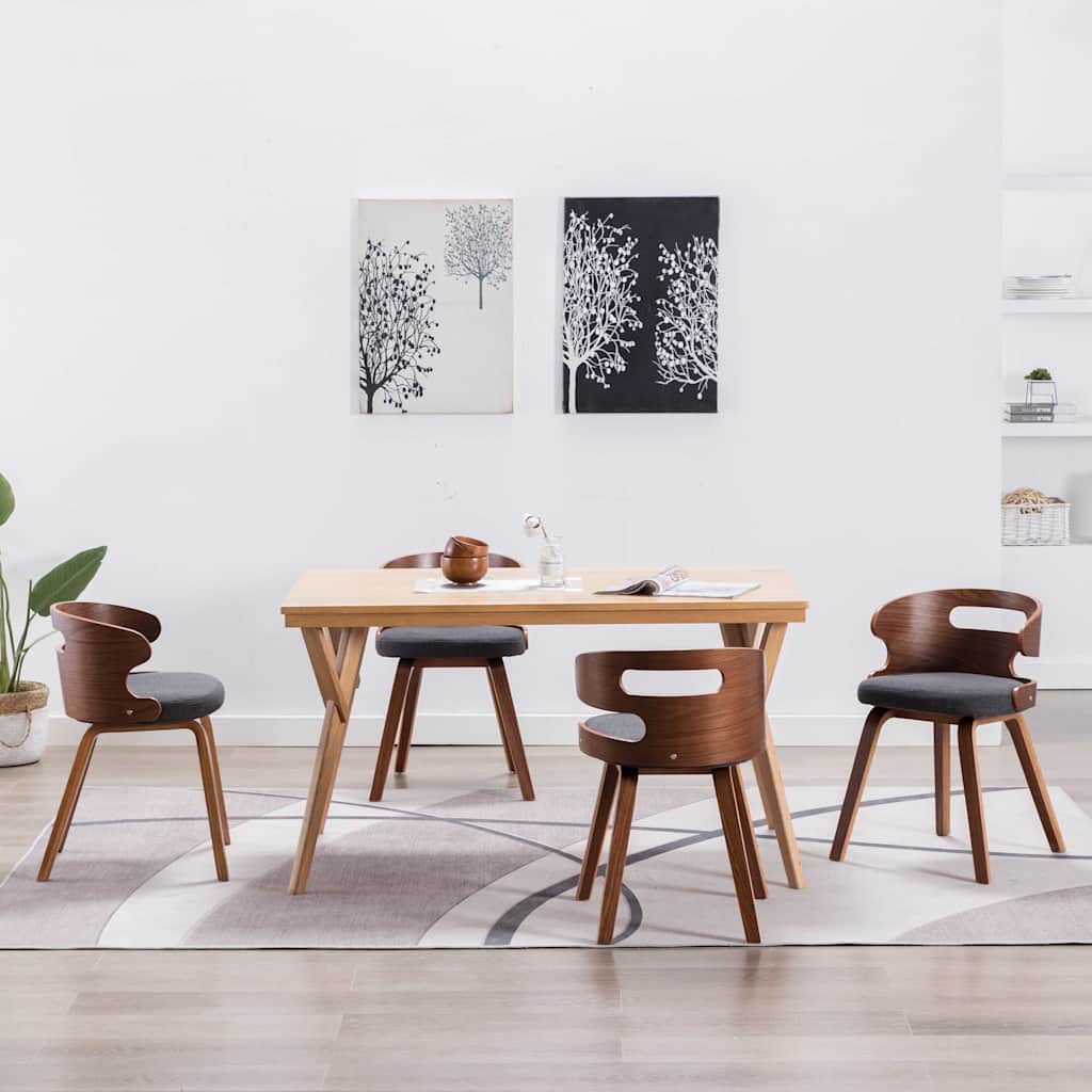 vidaXL Sillas de comedor 4 unidades madera curvada y tela gris oscuro