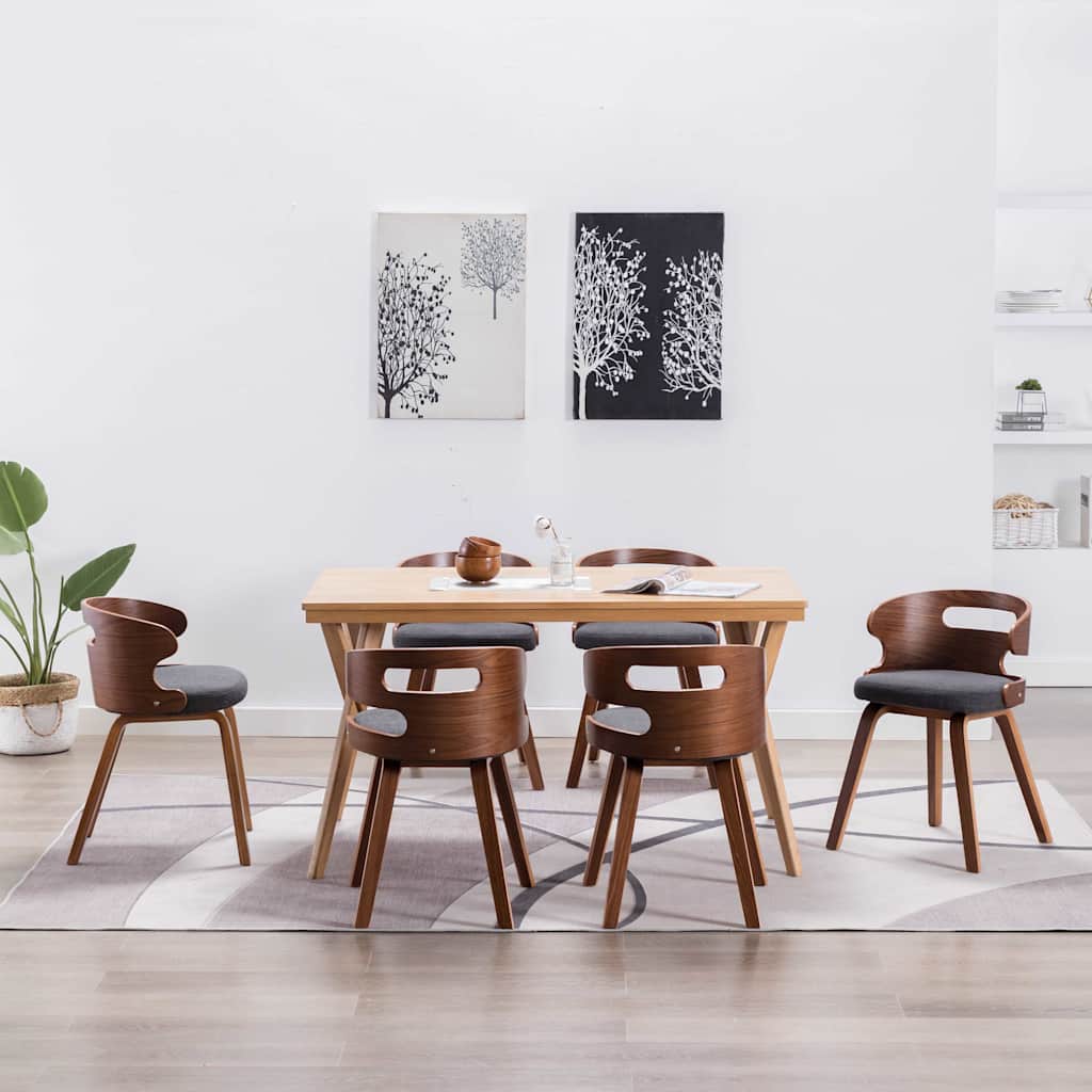 vidaXL Sillas de comedor 6 unidades madera curvada y tela gris oscuro