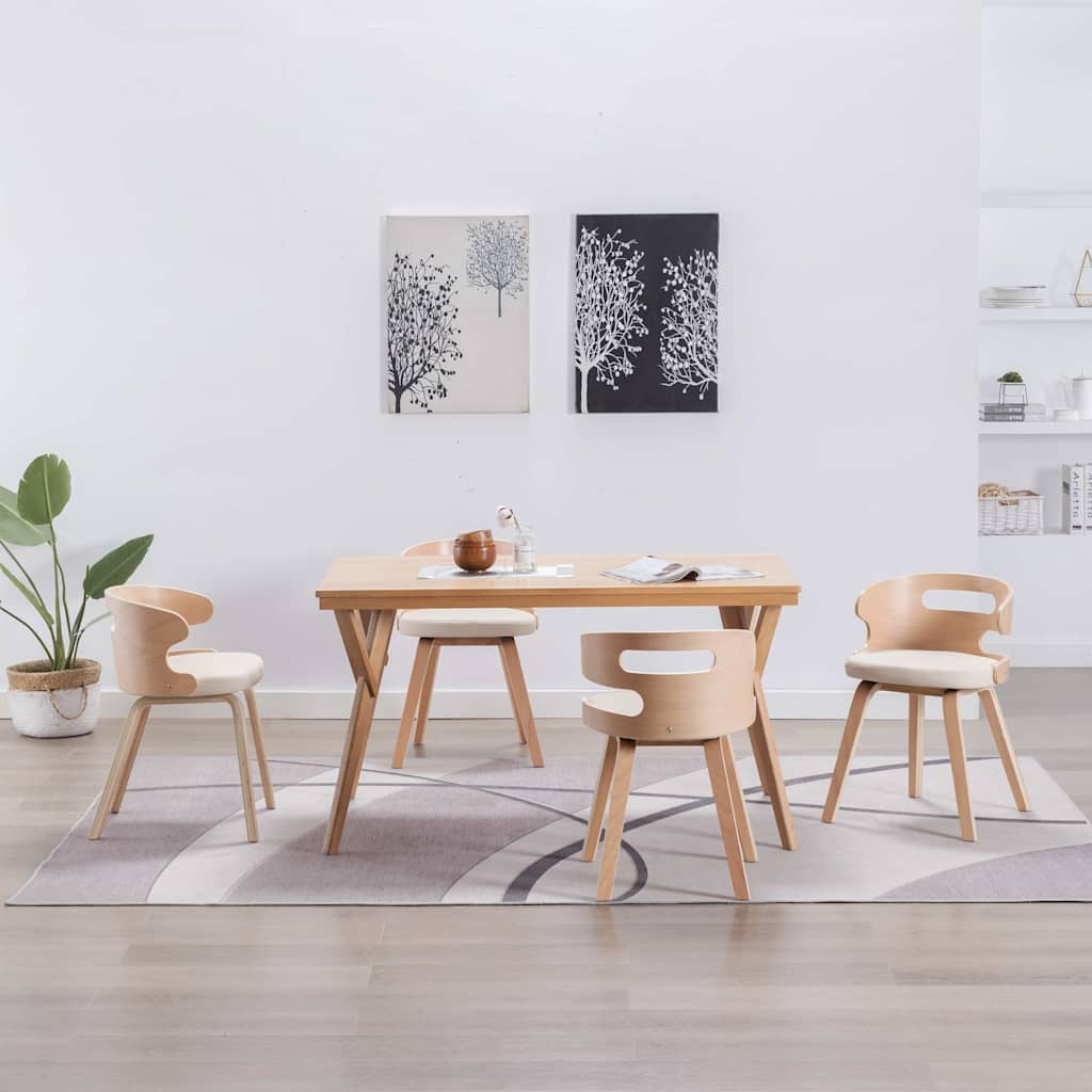vidaXL Sillas de comedor 4 uds madera curvada y cuero sintético crema