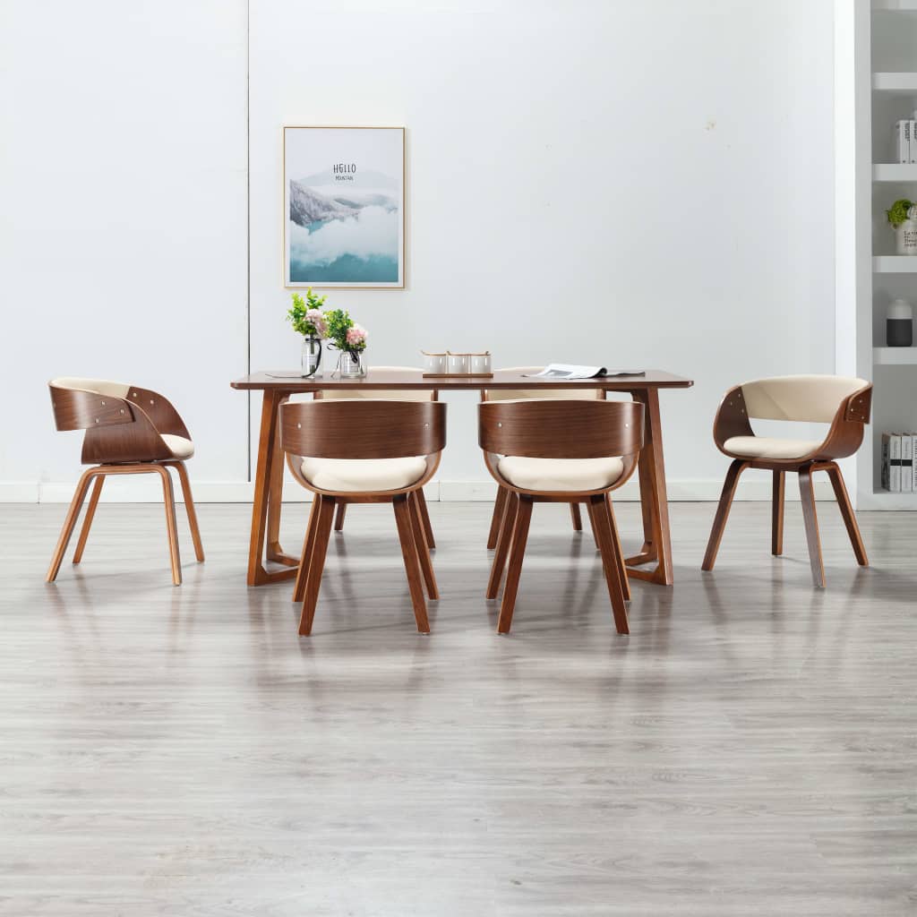 vidaXL Sillas de comedor 6 uds madera curvada y cuero sintético crema