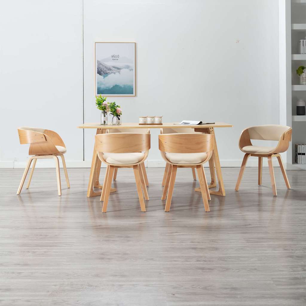 vidaXL Sillas de comedor 6 uds madera curvada y cuero sintético crema