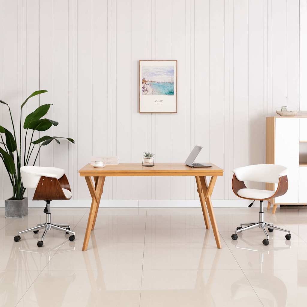 vidaXL Silla comedor giratoria madera curvada cuero sintético blanco