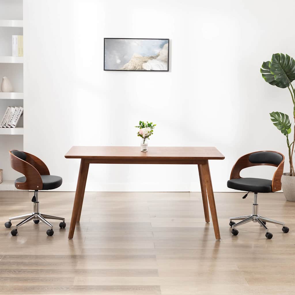 vidaXL Silla de comedor giratoria madera curvada cuero sintético negro