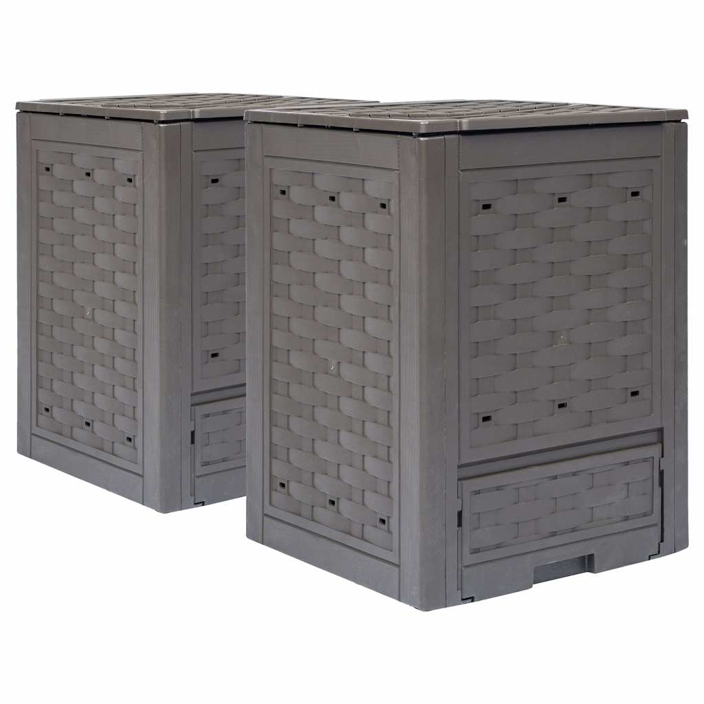 vidaXL Compostador de jardín 2 uds plástico ratán 60x60x83 cm 600 L
