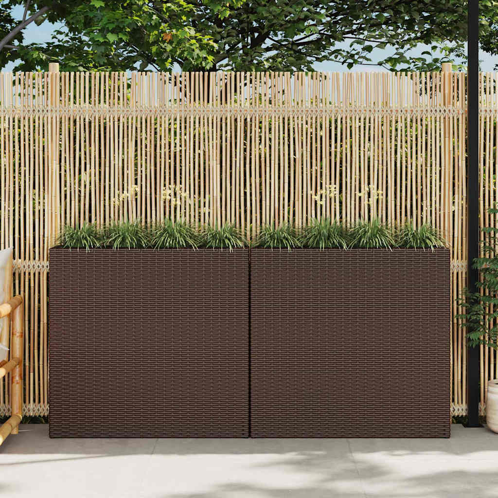 vidaXL Jardinera alta con 4 macetas 2 uds ratán sintético marrón