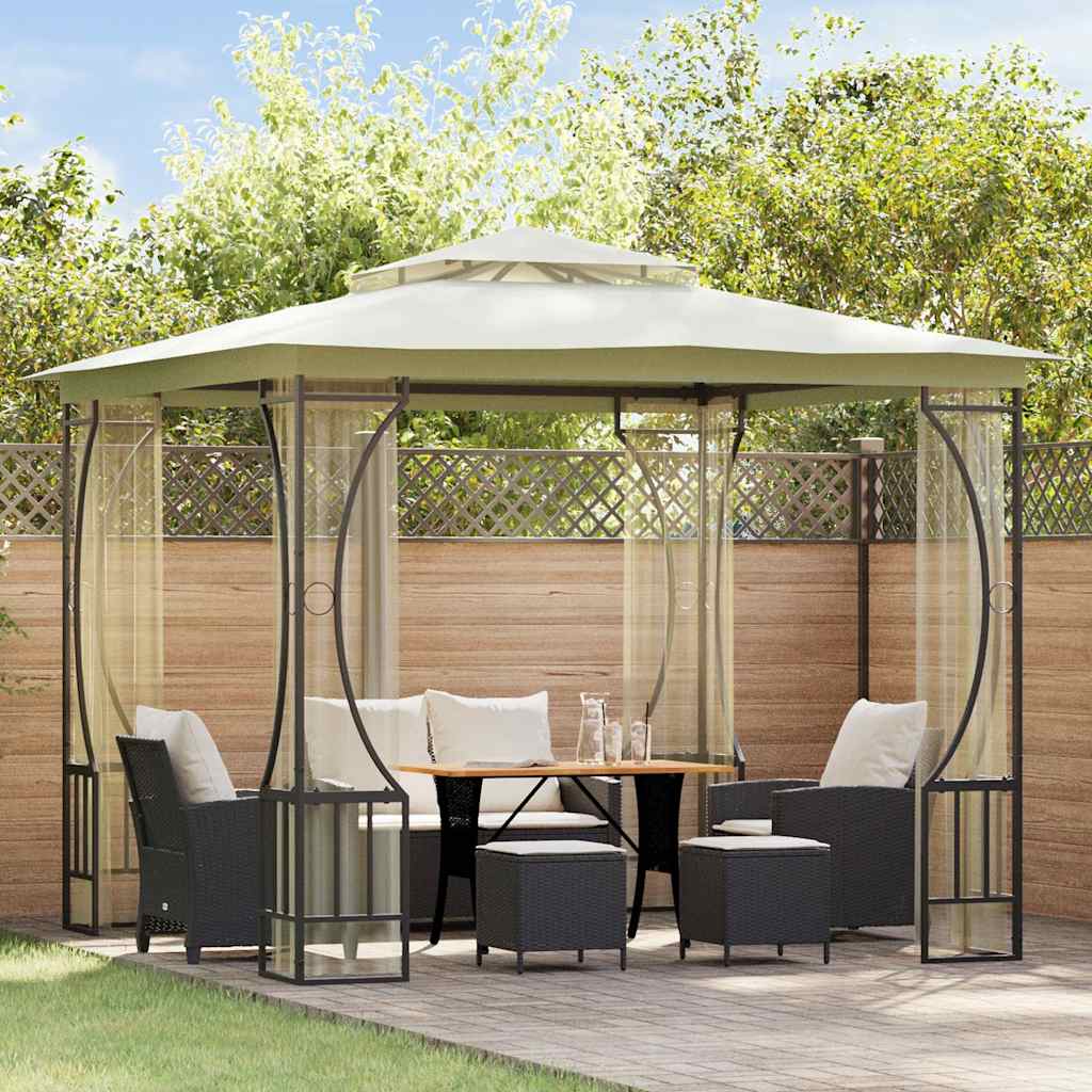 vidaXL Cenador con redes color crema 300x300x265 cm