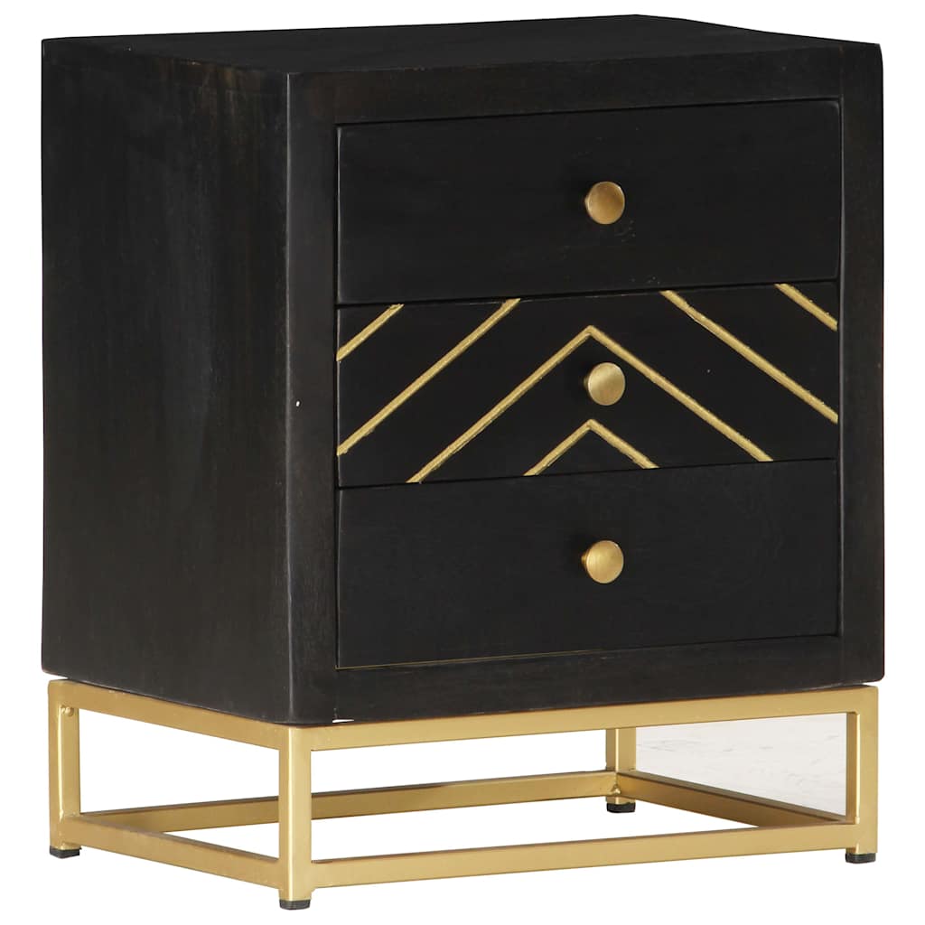 vidaXL Mesita de noche madera maciza mango negro y dorado 40x30x50cm