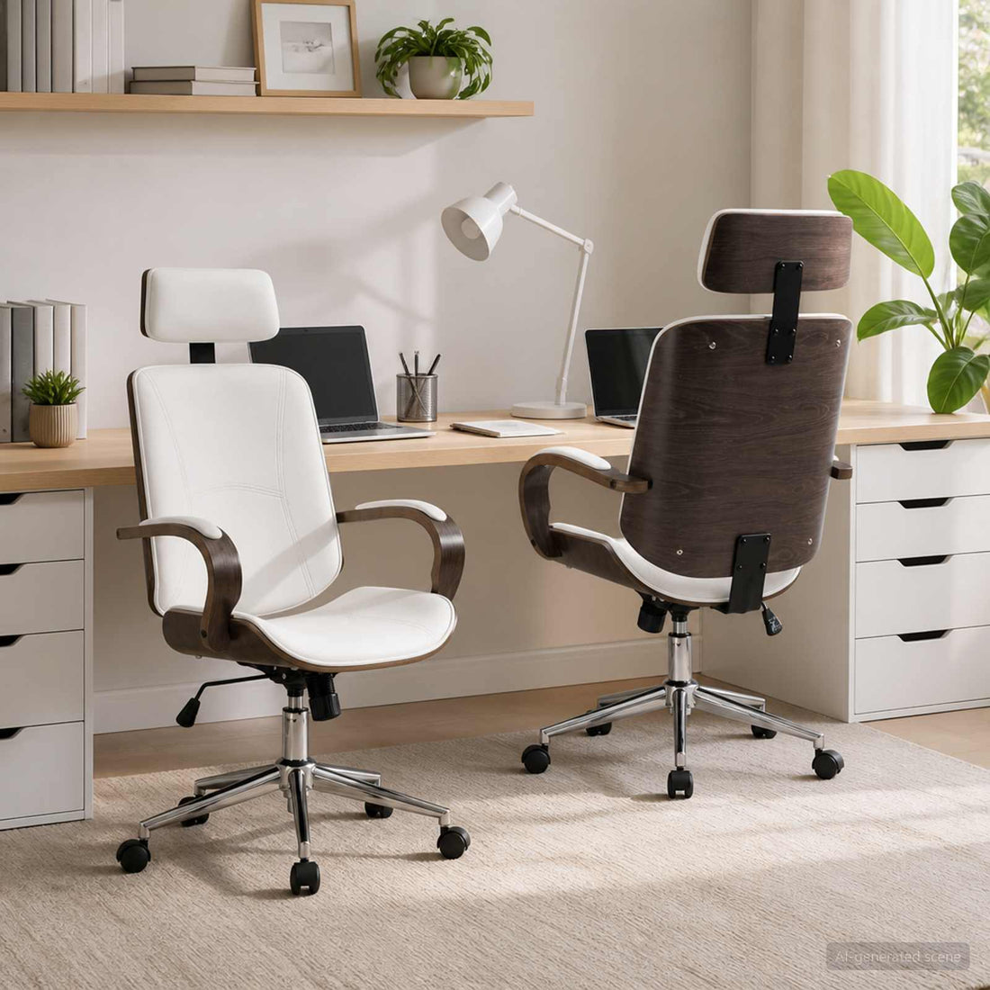 vidaXL Sillas de Oficina Giratorias con Respaldo 2 uds. Blanco y gris