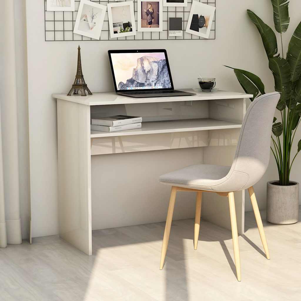 vidaXL Escritorio de madera contrachapada blanco brillo 90x50x74 cm